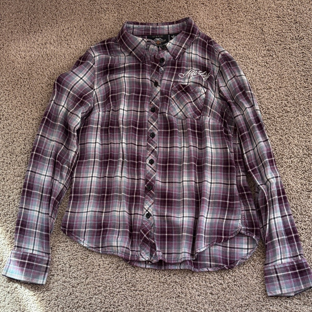 Harley-Davidson Purple Plaid Button-Down Shirt